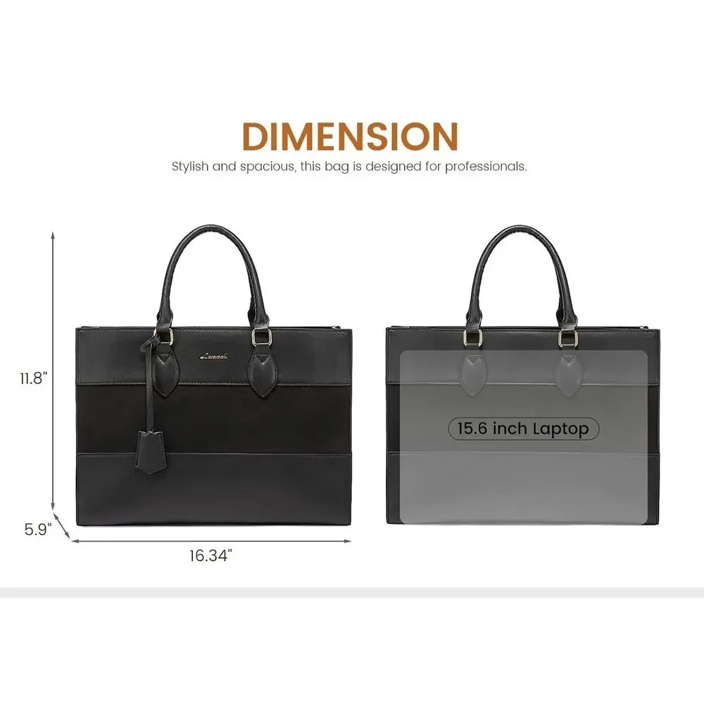Lovevook Colorblock Vegan Leather Laptop Briefcase Tote Bag
